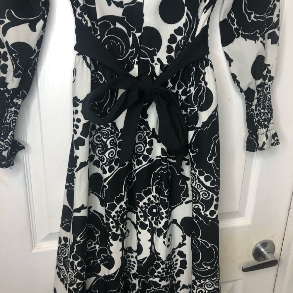 Vintage 60’s Union Label Black & White Long Sleeve Maxi Cottagecore Dress - Picture 8 of 10